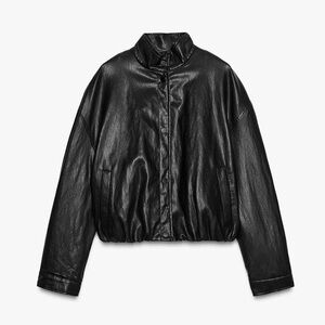 Zara Faux Leather Black Bomber Jacket